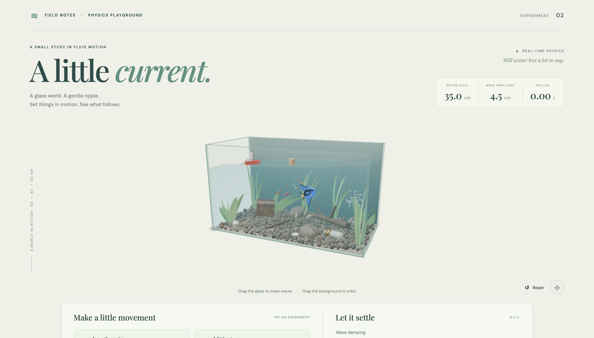 Interaktives Aquarium mit Fischen und Wasseroberfläche